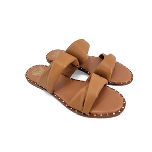 Vince Camuto‎ Palennie Studded Leather Slide Sandals Size 8.5M in Cognac